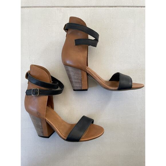 Fabianelli Sandals Heels Open Toe Strappy Leather Brown Black FLAW - Picture 1 of 15